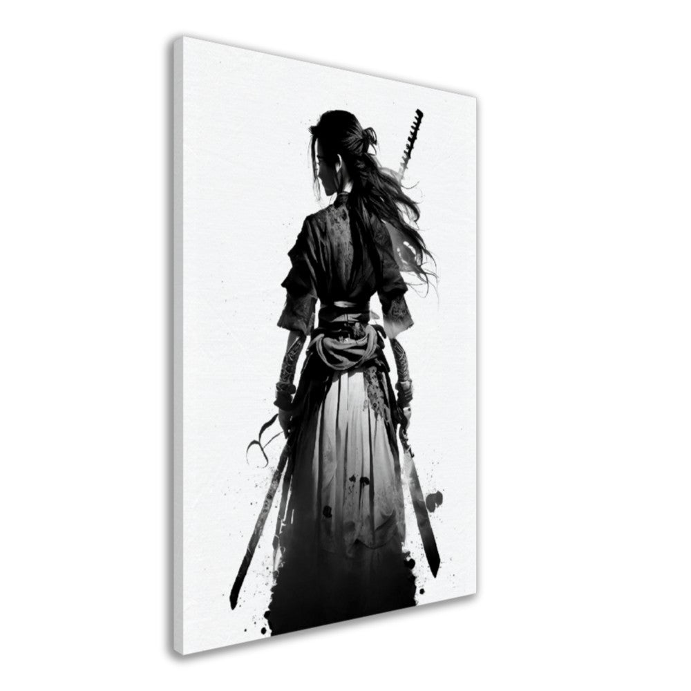 Female Samurai Canvas Art: Black and White Japanese Decor