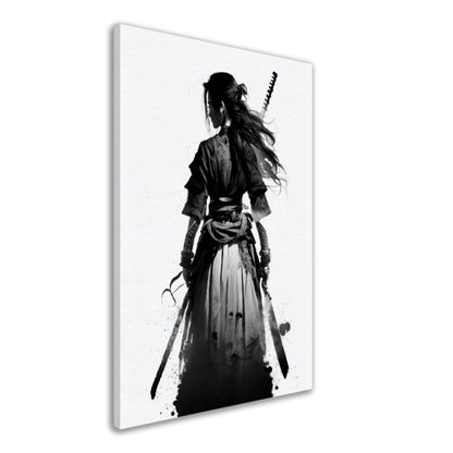 Female Samurai Canvas Art: Black and White Japanese Decor