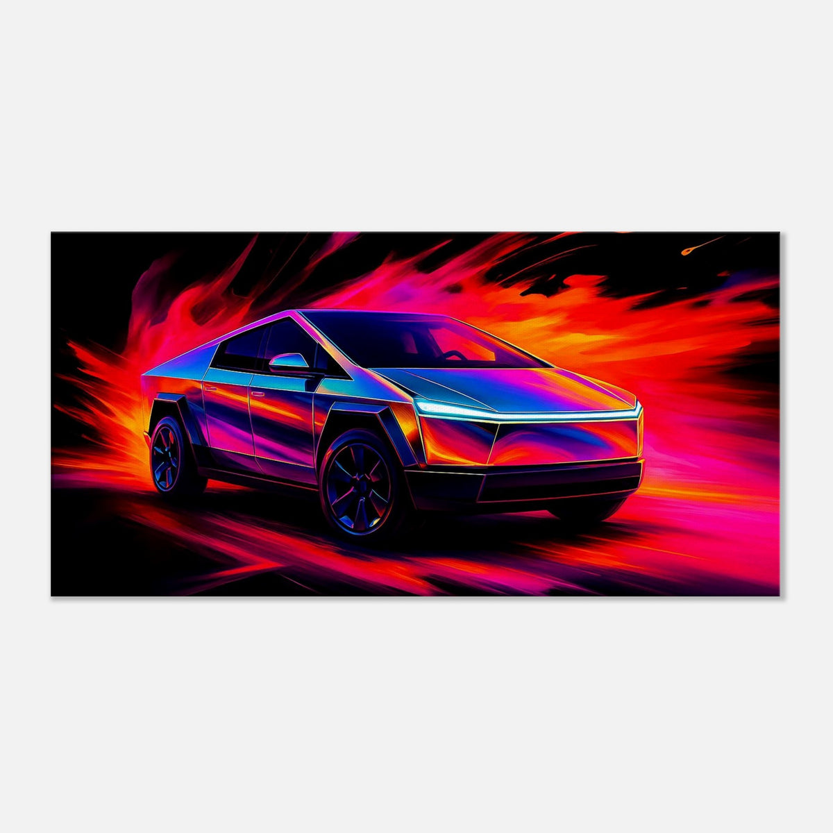Tesla Cybertruck Abstract Canvas Art | Futuristic Neon Vehicle Decor