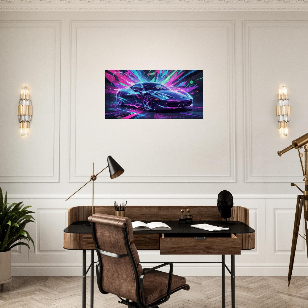 Ferrari 458 Italia Neon Art | Canvas Print | Wall Decor - Canvas Art