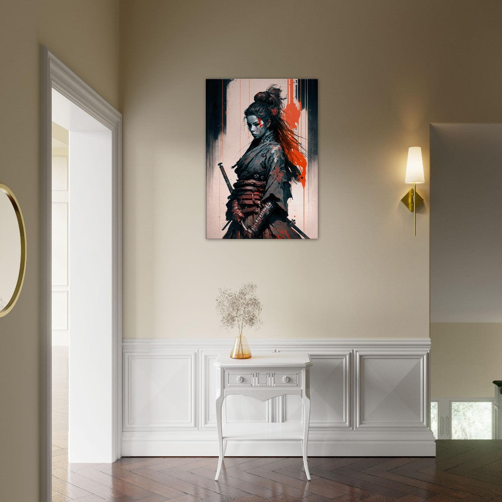 Cyberpunk Samurai Canvas Art: Futuristic Yakuza Bounty Hunter