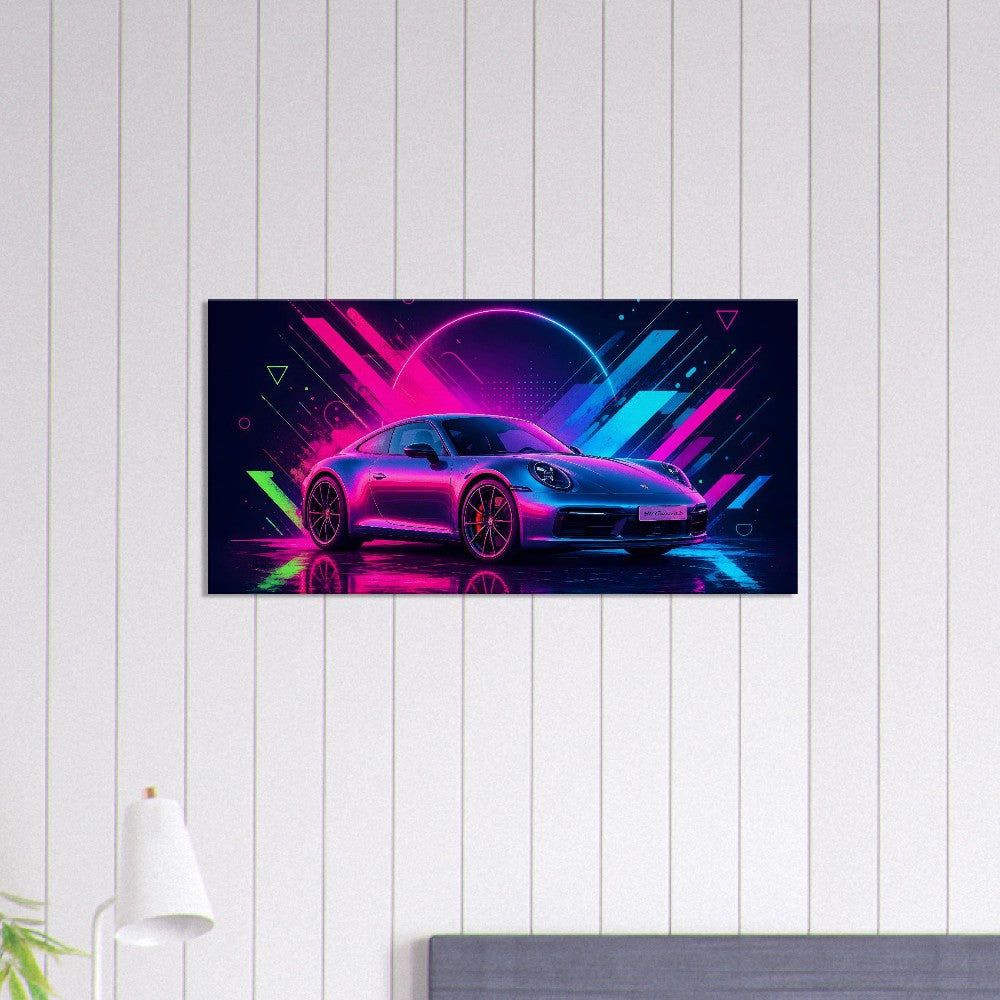 Porsche 911 Carrera S Neon Art | Canvas Print | Wall Decor - Canvas Art