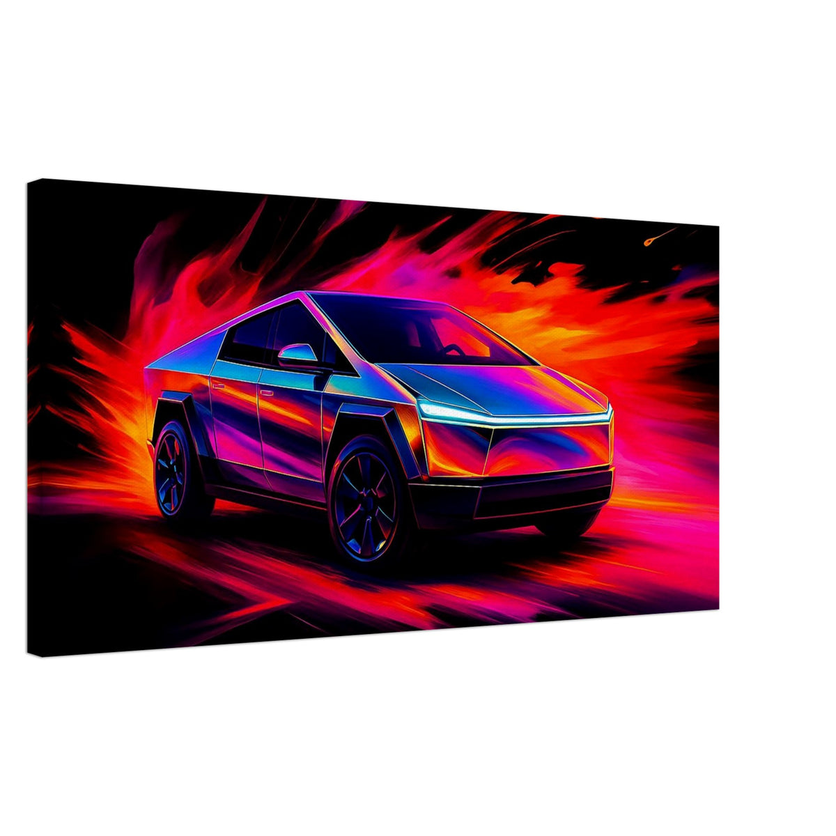 Tesla Cybertruck Abstract Canvas Art | Futuristic Neon Vehicle Decor