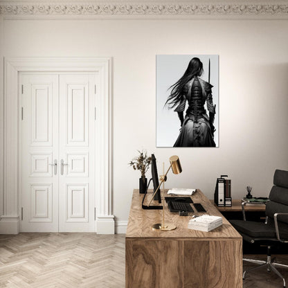 Female Samurai Canvas Art: Black & White Warrior with Sword