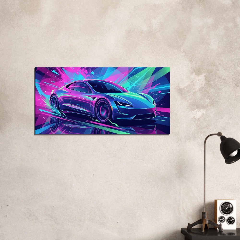 Tesla Roadster 2.0 Neon Art | Canvas Print | Wall Decor - Canvas Art