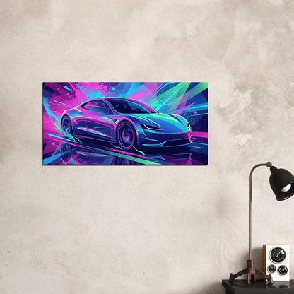 Tesla Roadster 2.0 Neon Art | Canvas Print | Wall Decor - Canvas Art