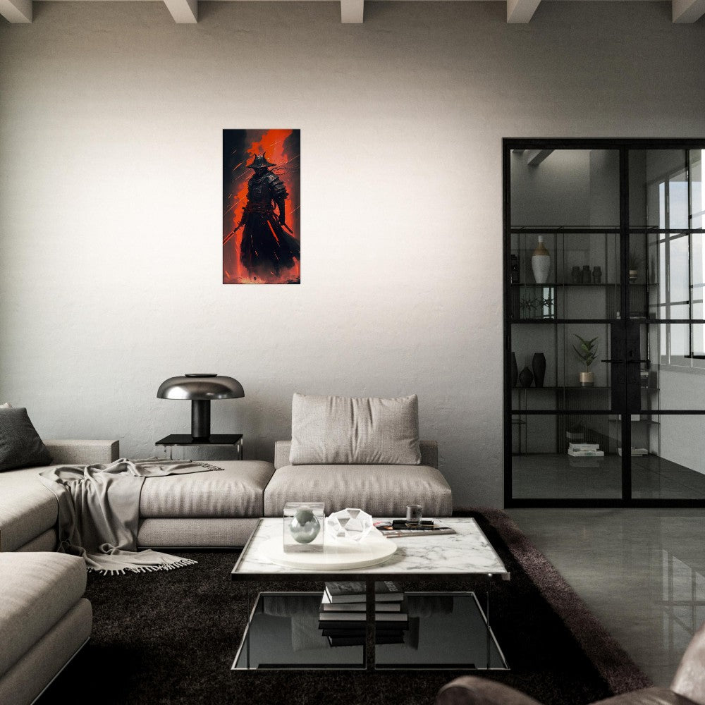 Futuristic Samurai Canvas Art: Sci-Fi Lava Warrior Home Decor