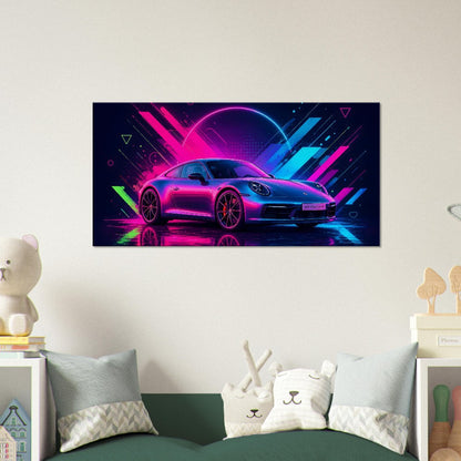 Porsche 911 Carrera S Neon Art | Canvas Print | Wall Decor - Canvas Art