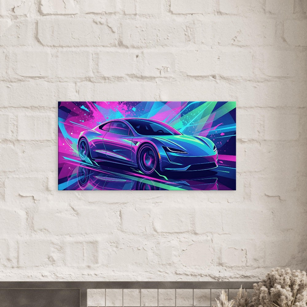 Tesla Roadster 2.0 Neon Art | Canvas Print | Wall Decor - Canvas Art