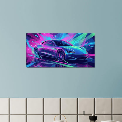Tesla Roadster 2.0 Neon Art | Canvas Print | Wall Decor - Canvas Art