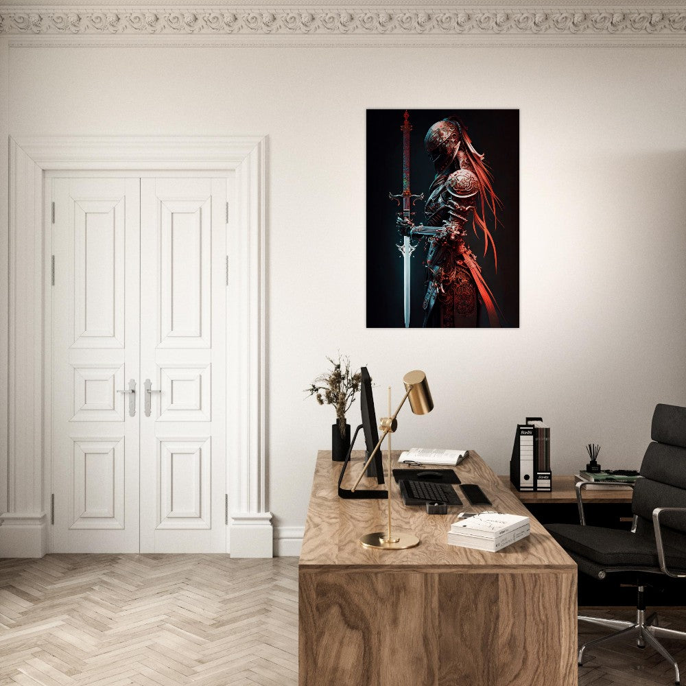Futuristic Samurai Canvas Art: Armored Yakuza Warrior with Sword