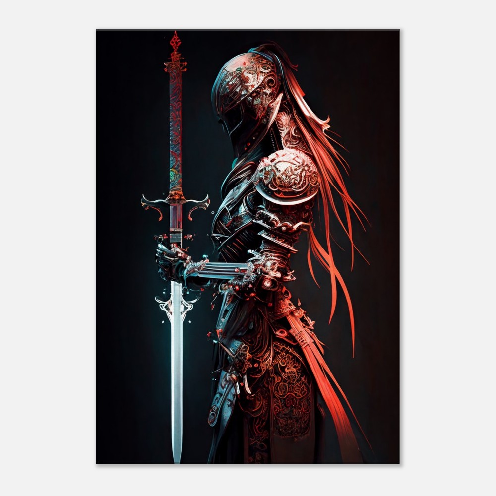 Futuristic Samurai Canvas Art: Armored Yakuza Warrior with Sword