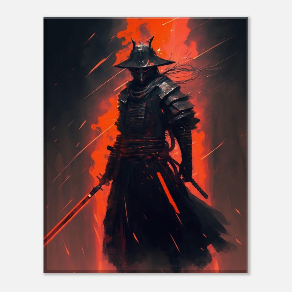 Futuristic Samurai Canvas Art: Sci-Fi Lava Warrior Home Decor
