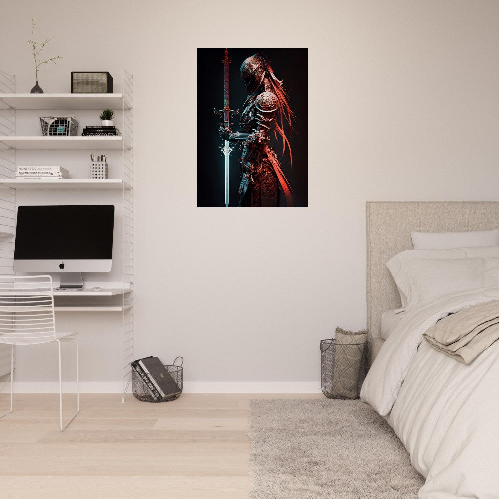 Futuristic Samurai Canvas Art: Armored Yakuza Warrior with Sword