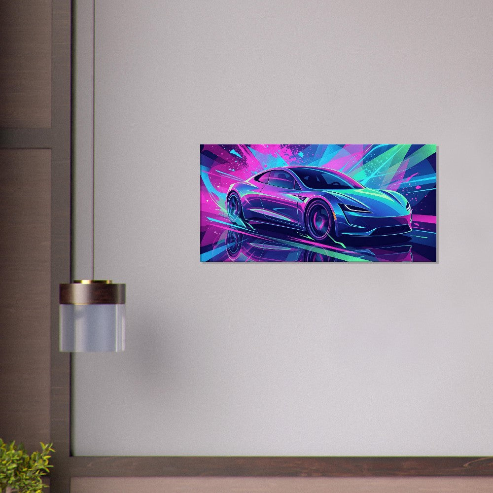 Tesla Roadster 2.0 Neon Art | Canvas Print | Wall Decor - Canvas Art