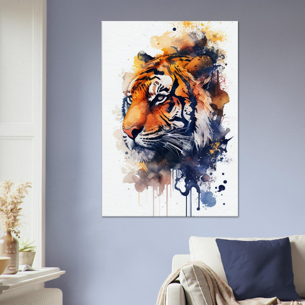 Majestic Tiger Watercolor Art Print - Big Cat Canvas Decor