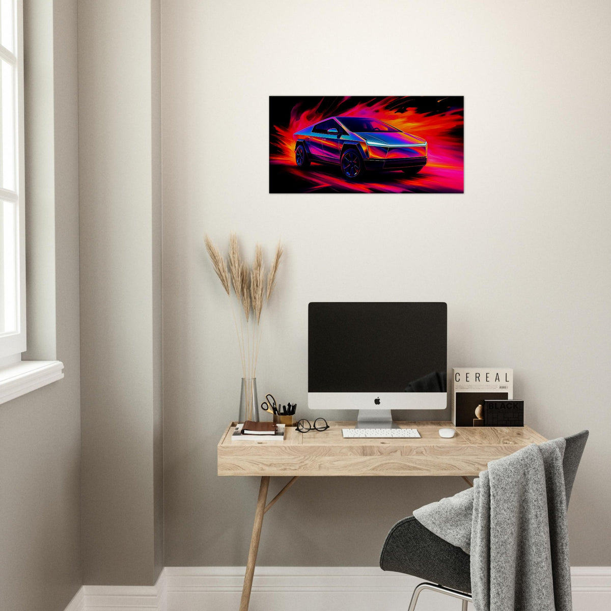Tesla Cybertruck Abstract Canvas Art | Futuristic Neon Vehicle Decor