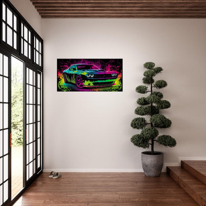 Challenger SRT Hellcat Neon Abstract Canvas Wall Art Great on a Garage, Wall Print, Super Sports Car, Office Sign, Framed Decor, Futuristic