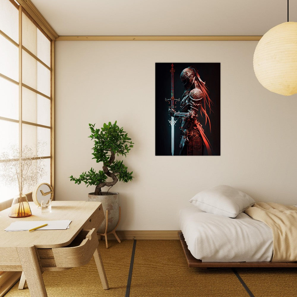 Futuristic Samurai Canvas Art: Armored Yakuza Warrior with Sword