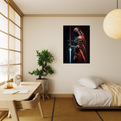Futuristic Samurai Canvas Art: Armored Yakuza Warrior with Sword