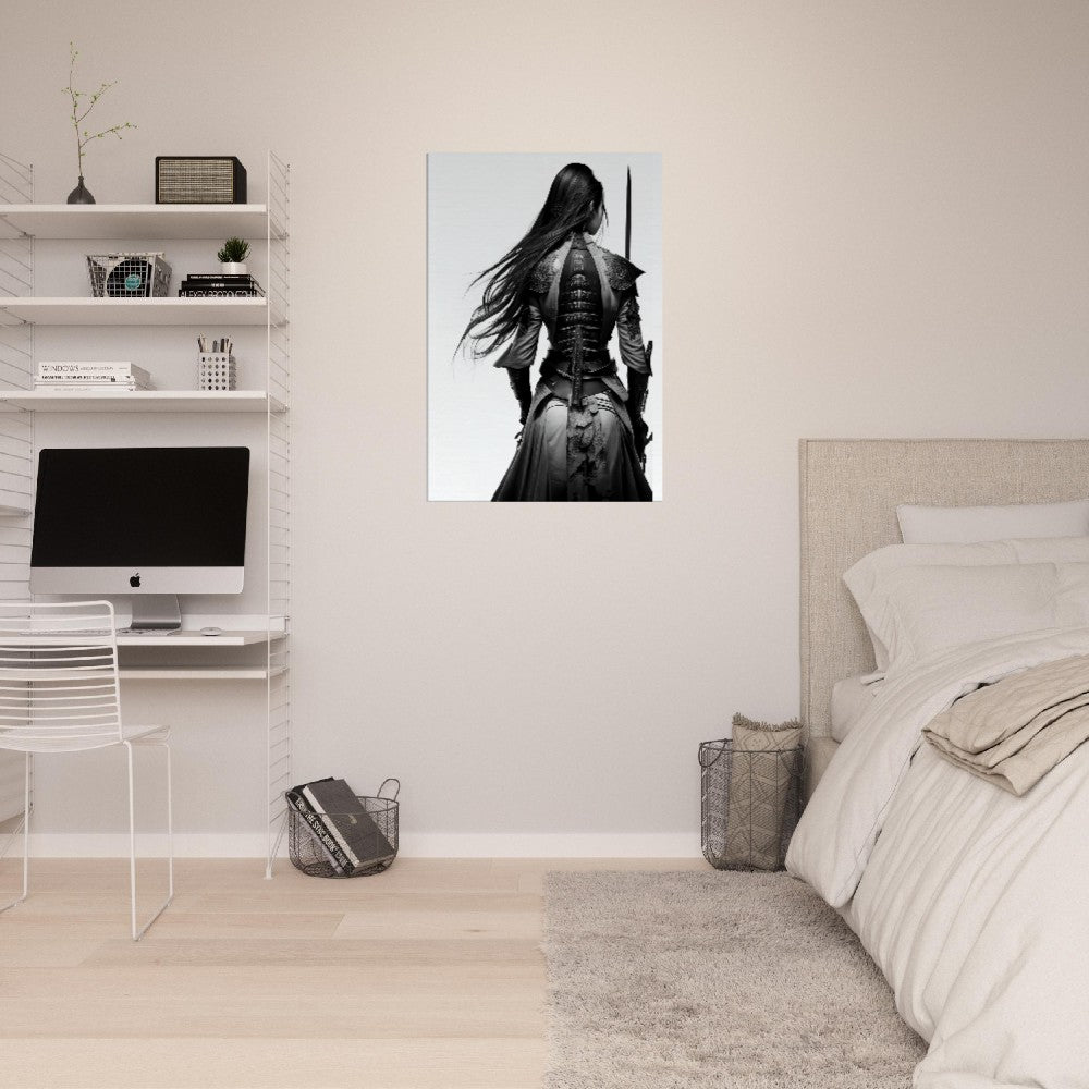 Female Samurai Canvas Art: Black & White Warrior with Sword