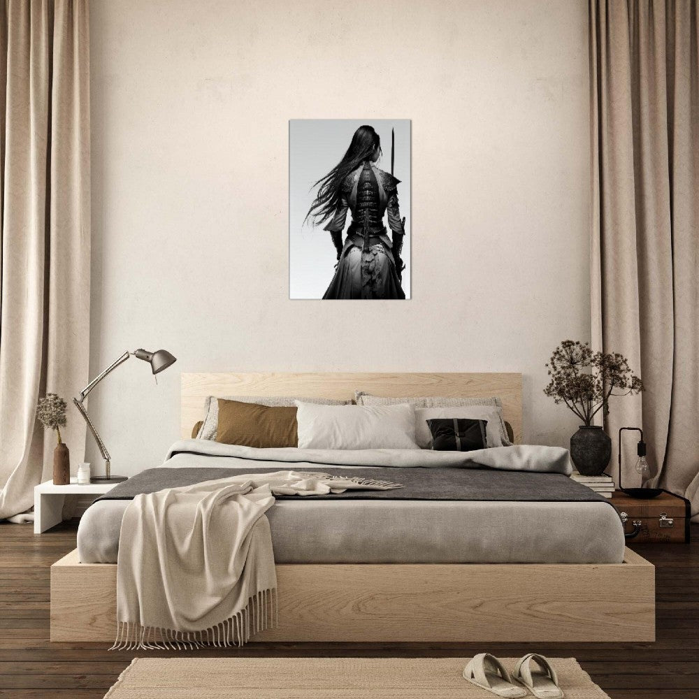 Female Samurai Canvas Art: Black & White Warrior with Sword
