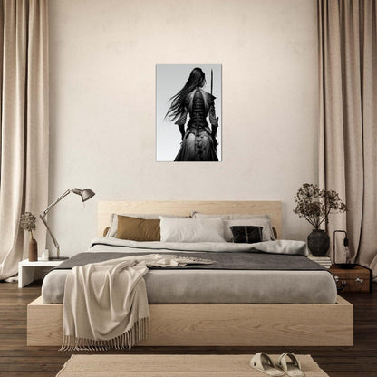 Female Samurai Canvas Art: Black & White Warrior with Sword