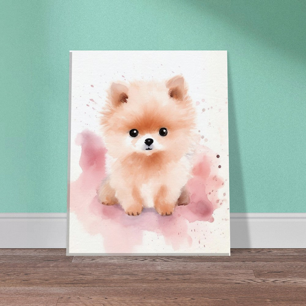 Watercolor Pomeranian Puppy Art Print on Canvas