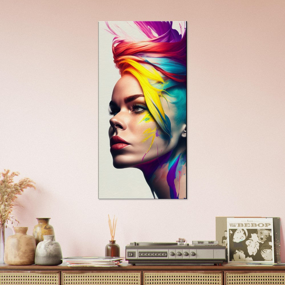 Colorful Hair Woman Canvas Print: Vibrant Portrait Wall Art