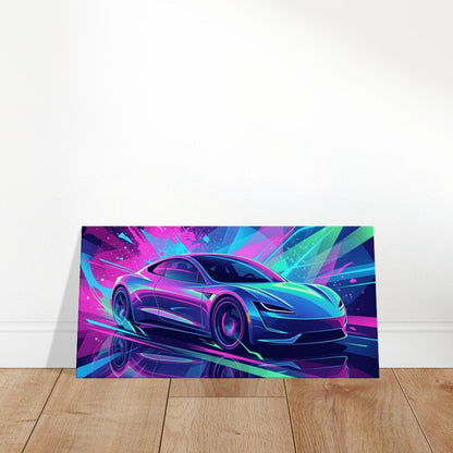 Tesla Roadster 2.0 Neon Art | Canvas Print | Wall Decor - Canvas Art