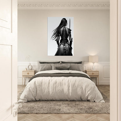 Female Samurai Canvas Art: Black & White Warrior with Sword