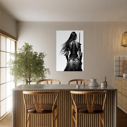 Female Samurai Canvas Art: Black & White Warrior with Sword