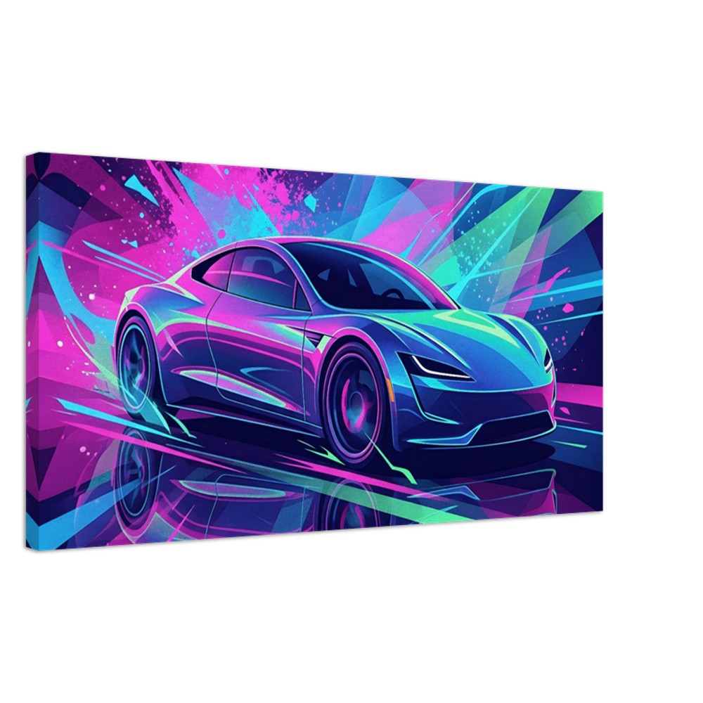 Tesla Roadster 2.0 Neon Art | Canvas Print | Wall Decor - Canvas Art