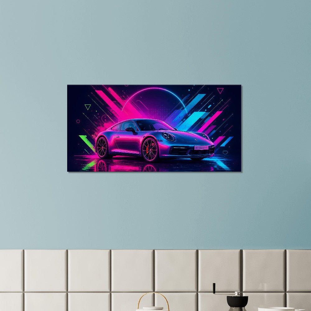 Porsche 911 Carrera S Neon Art | Canvas Print | Wall Decor - Canvas Art