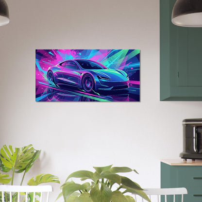 Tesla Roadster 2.0 Neon Art | Canvas Print | Wall Decor - Canvas Art