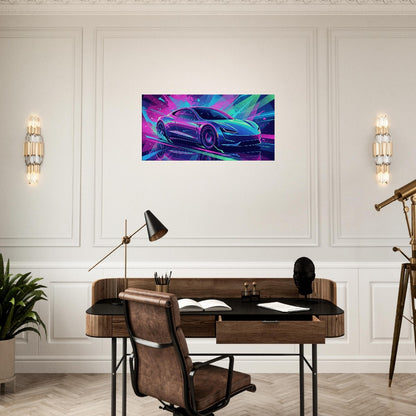 Tesla Roadster 2.0 Neon Art | Canvas Print | Wall Decor - Canvas Art
