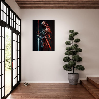 Futuristic Samurai Canvas Art: Armored Yakuza Warrior with Sword
