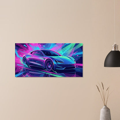 Tesla Roadster 2.0 Neon Art | Canvas Print | Wall Decor - Canvas Art