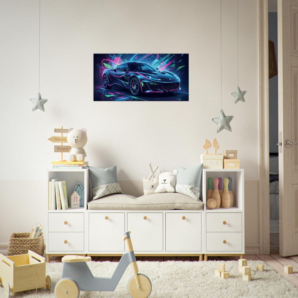 Lotus Evora Neon Art | Canvas Wall Decor | Car Aesthetic Print - Canvas Art