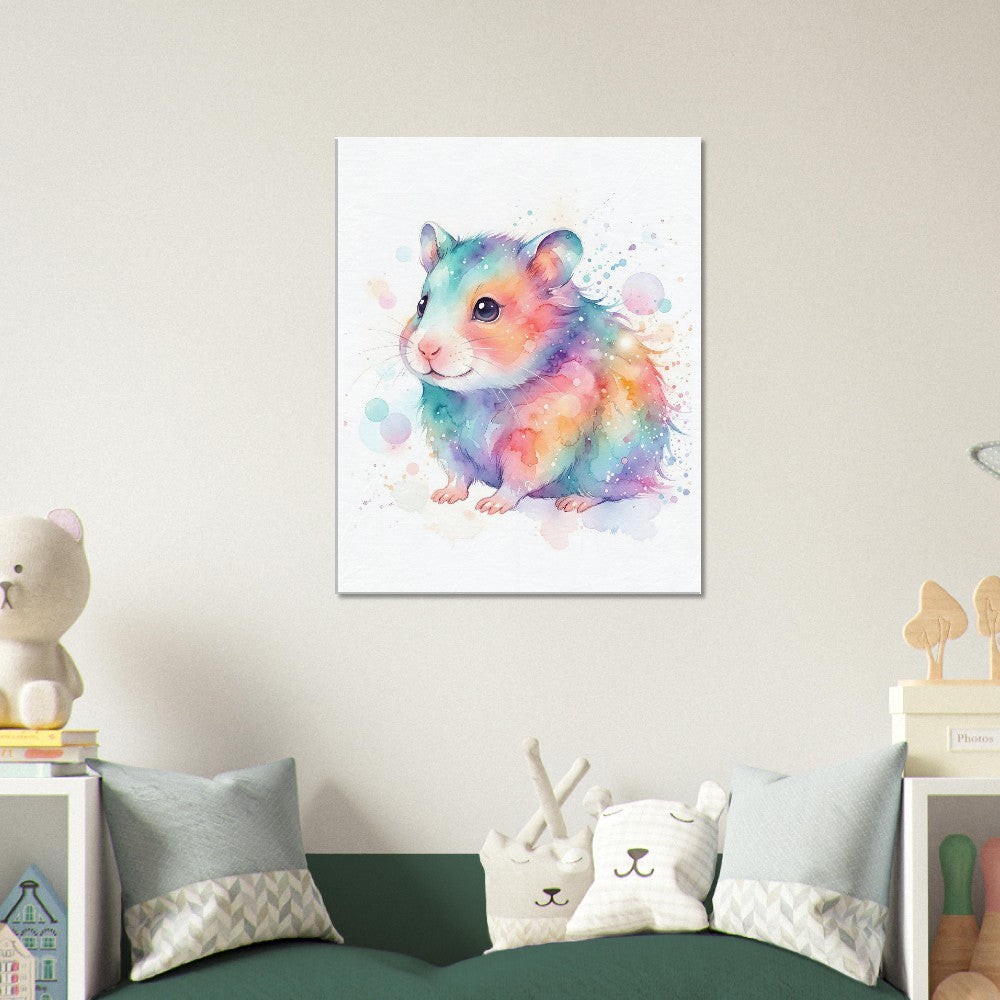 Baby Hamster Watercolor Art | Animal Canvas Print | Nursery Wall Decor - Canvas Art