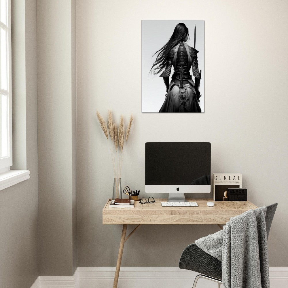 Female Samurai Canvas Art: Black & White Warrior with Sword
