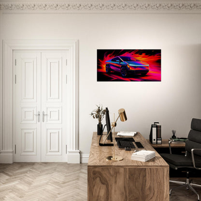 Tesla Cybertruck Abstract Canvas Art | Futuristic Neon Vehicle Decor