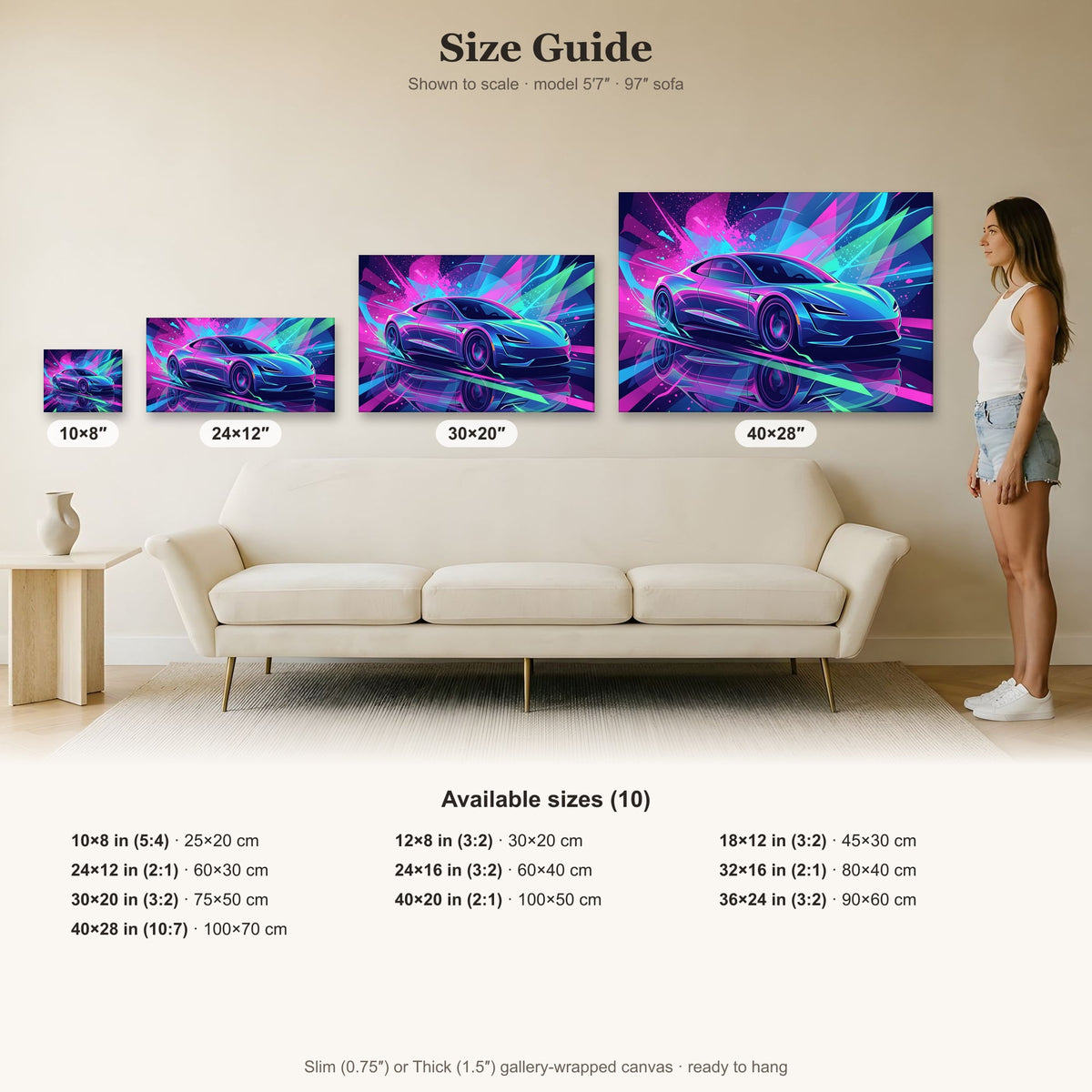 Tesla Roadster 2.0 Neon Art | Canvas Print | Wall Decor - Canvas Art