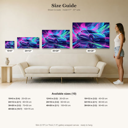 Tesla Roadster 2.0 Neon Art | Canvas Print | Wall Decor - Canvas Art