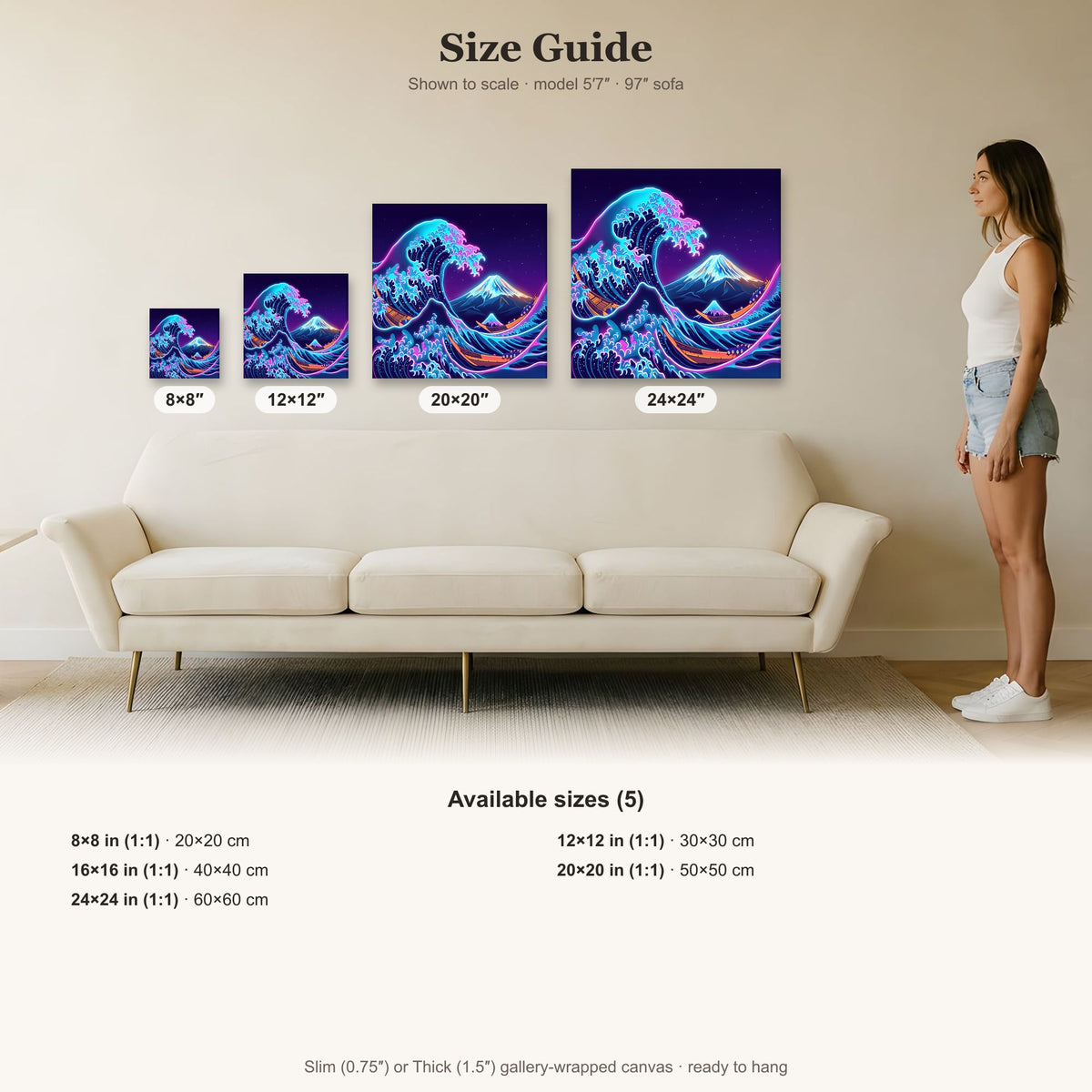 Great Curling Ocean Wave Canvas Wall Art | Serene Coastal Decor | Snow Capped Mountain Art Print, Ocean Wave Artwork