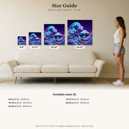 Great Curling Ocean Wave Canvas Wall Art | Serene Coastal Decor | Snow Capped Mountain Art Print, Ocean Wave Artwork