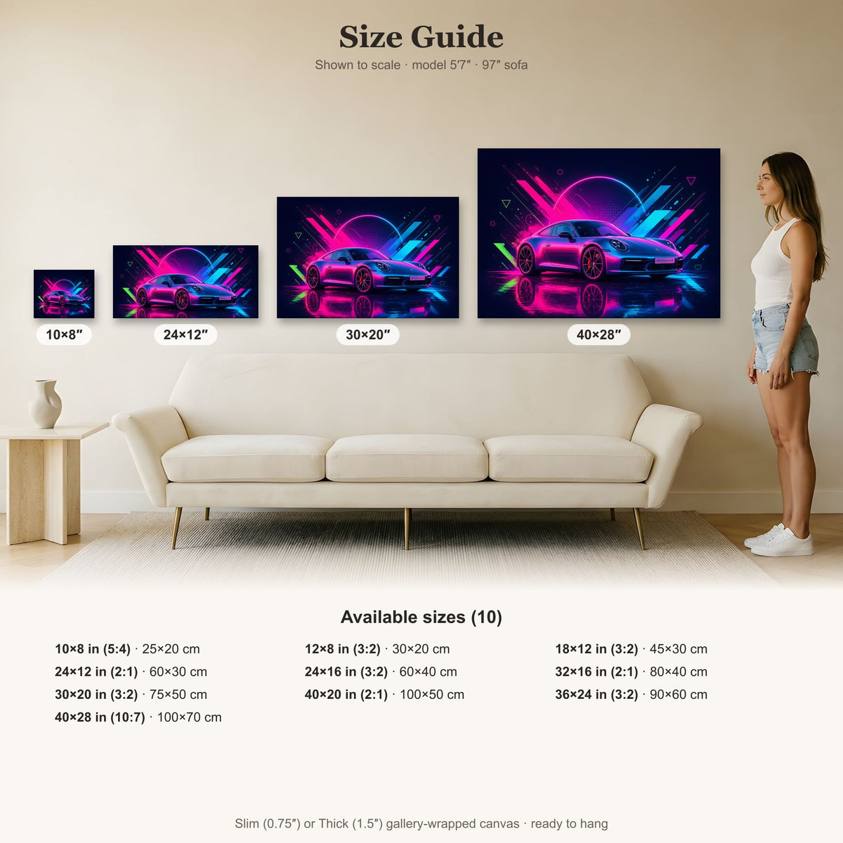 Porsche 911 Carrera S Neon Art | Canvas Print | Wall Decor - Canvas Art