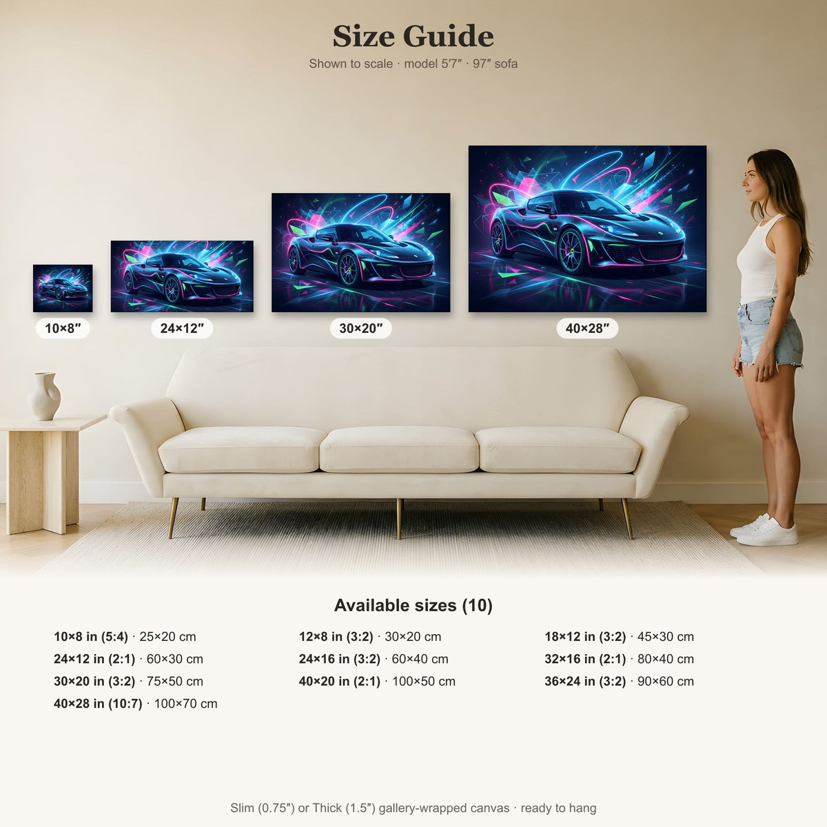 Lotus Evora Neon Art | Canvas Wall Decor | Car Aesthetic Print - Canvas Art