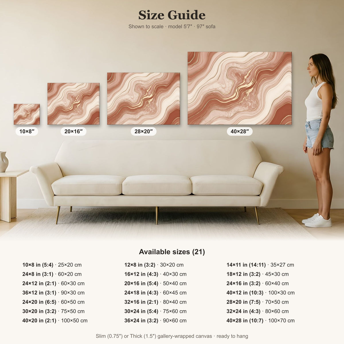 Terracotta Blush And Cream Fluid Pour Canvas Wall Art | Enhance Your Space | Abstract Art, Modern Decor, Fluid Art