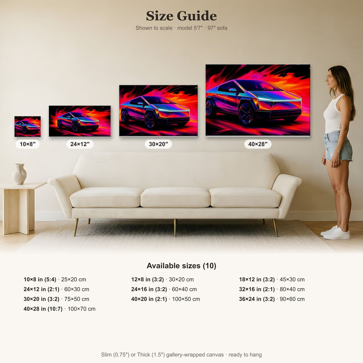 Tesla Cybertruck Abstract Canvas Art | Futuristic Neon Vehicle Decor